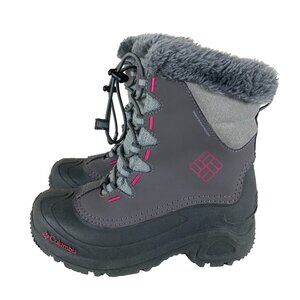 Columbia Girls Sz 3 Winter Snow Boots 200g Waterproof Insulated Gray Pink